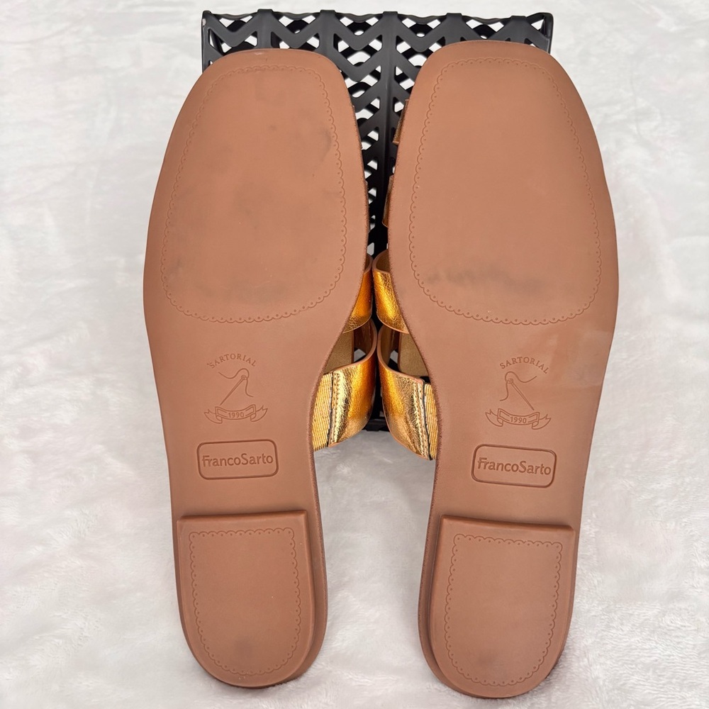 FRANCO SARTO Bartis Square Toe Gold Vegan Leather Fisherman Mule--NEW--8 - Picture 12 of 15
